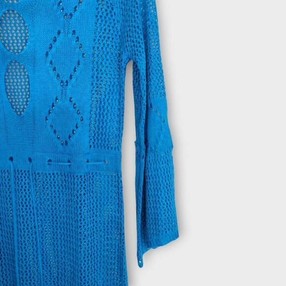 Kingspinner Womens Coverup Sz Medium Crochet Knit Swim Beach Dress Turquoise - Picture 5 of 13